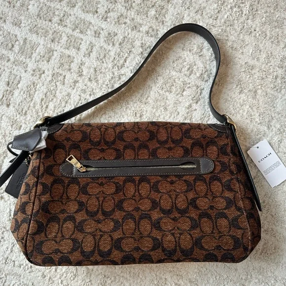 Coach Etta Flap Brown Signature Shoulder Bag in Chenille - Picture 2 of 7